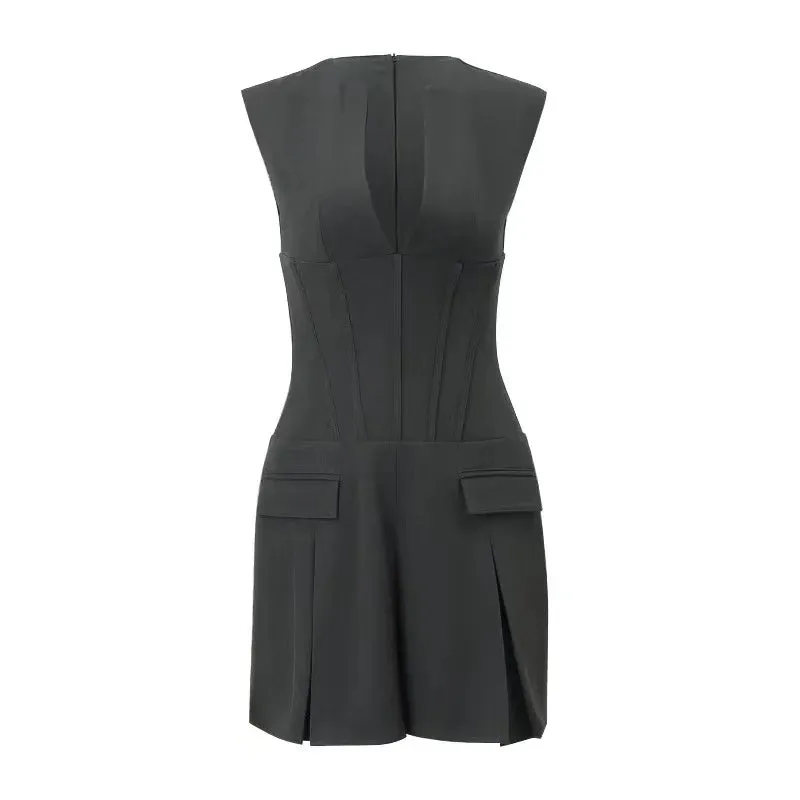 2024 Pocket Elegant A-Line Deep V Neck Nightclub Sexy Party Sleeveless Dress