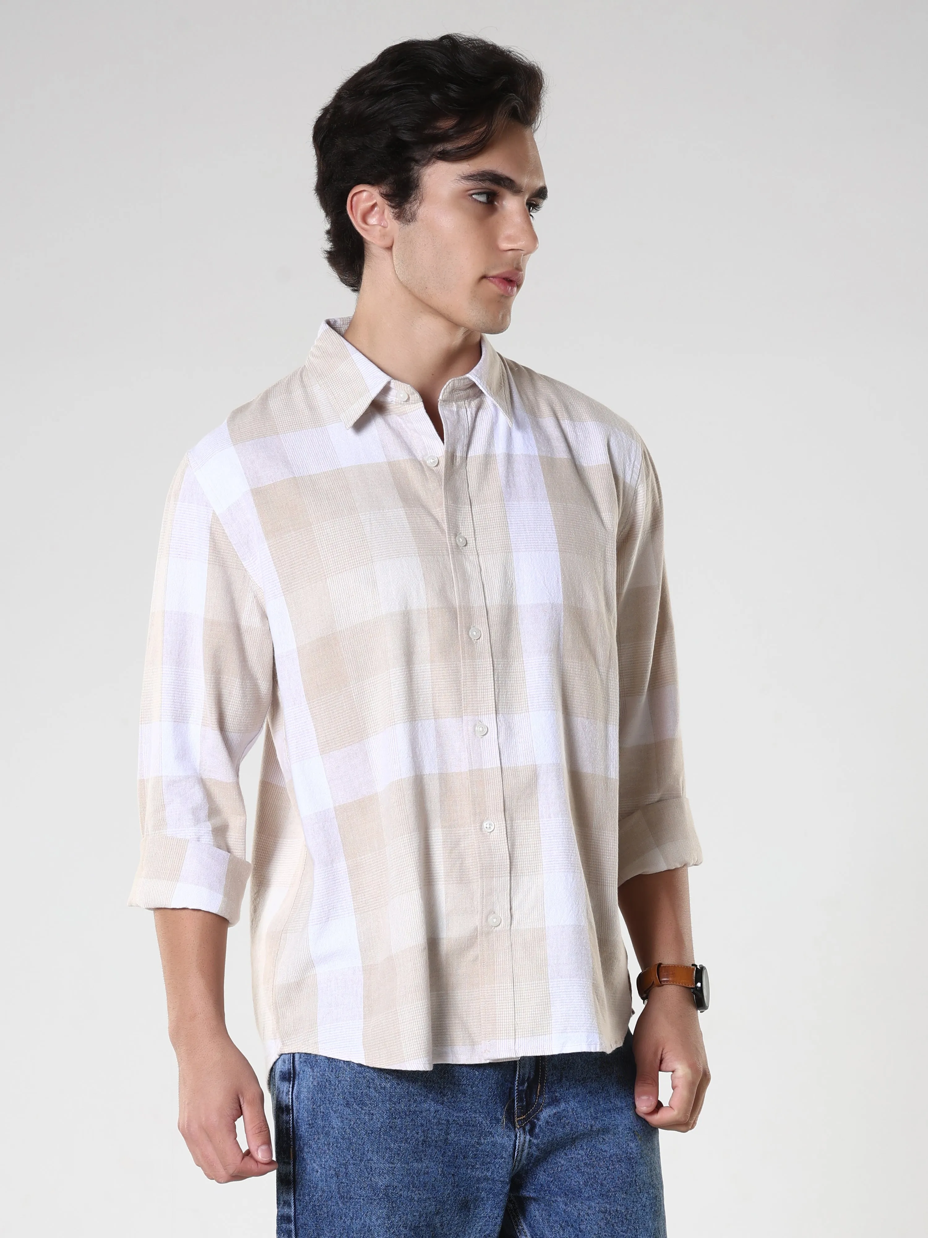 Amabel - Checkered Regular fit Shirt - Beige