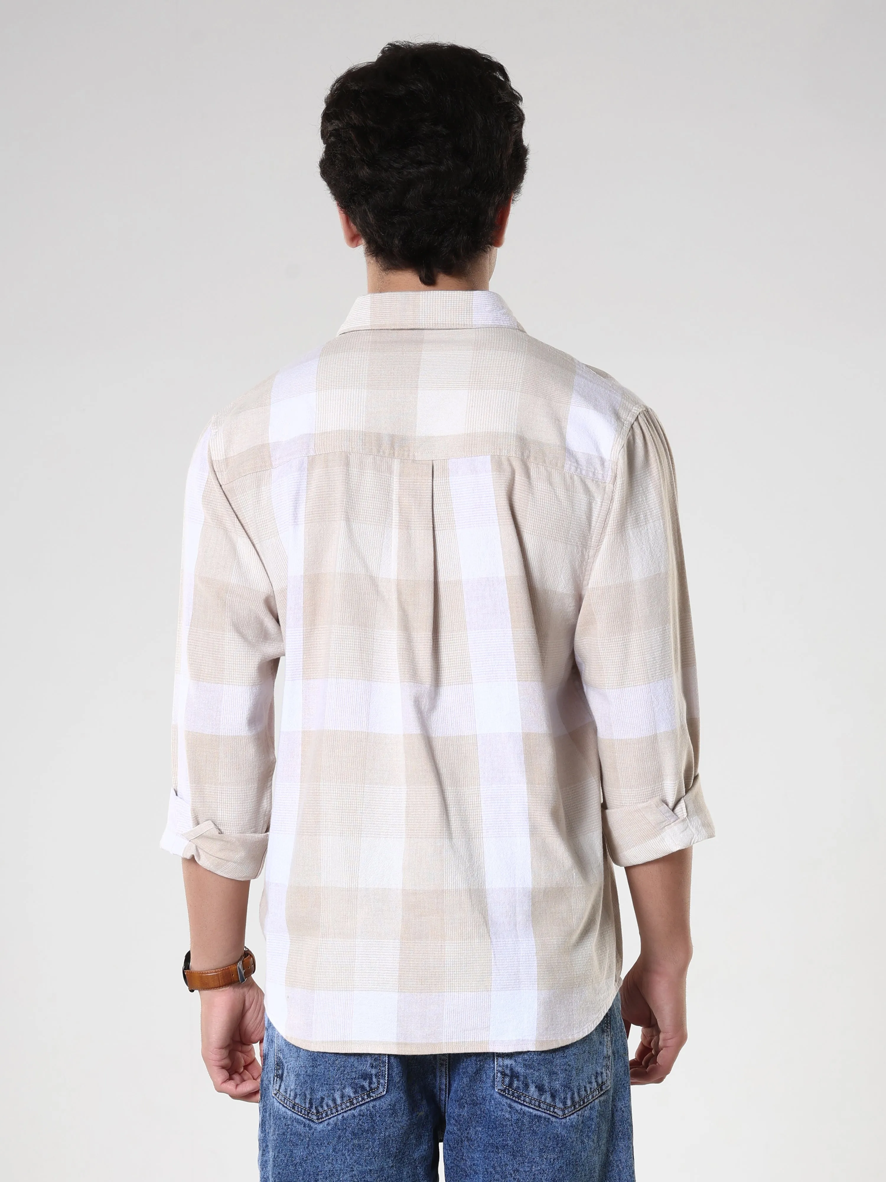Amabel - Checkered Regular fit Shirt - Beige