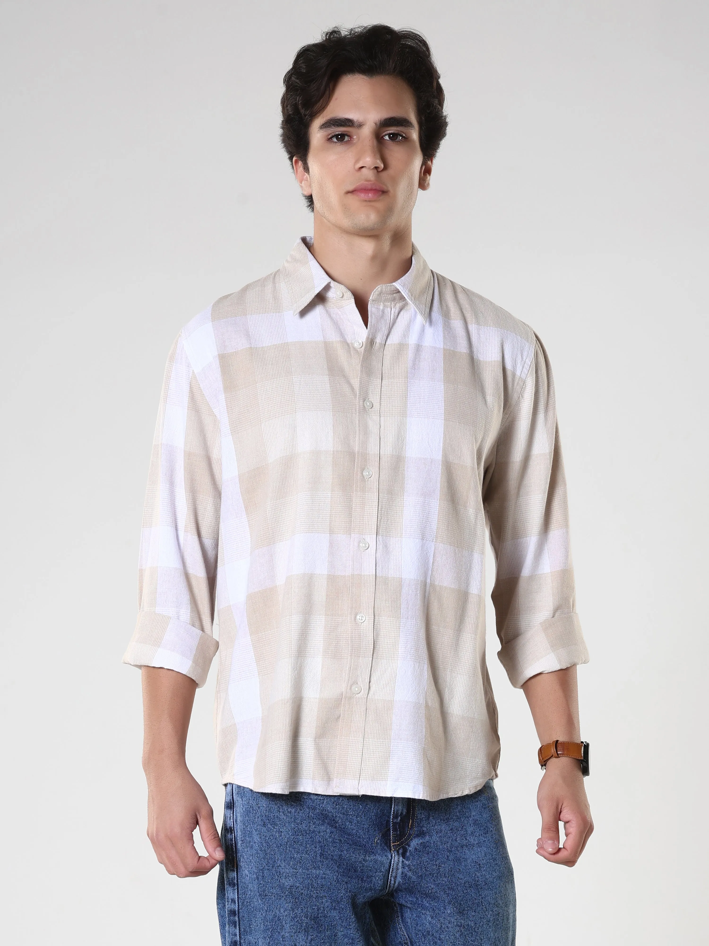Amabel - Checkered Regular fit Shirt - Beige