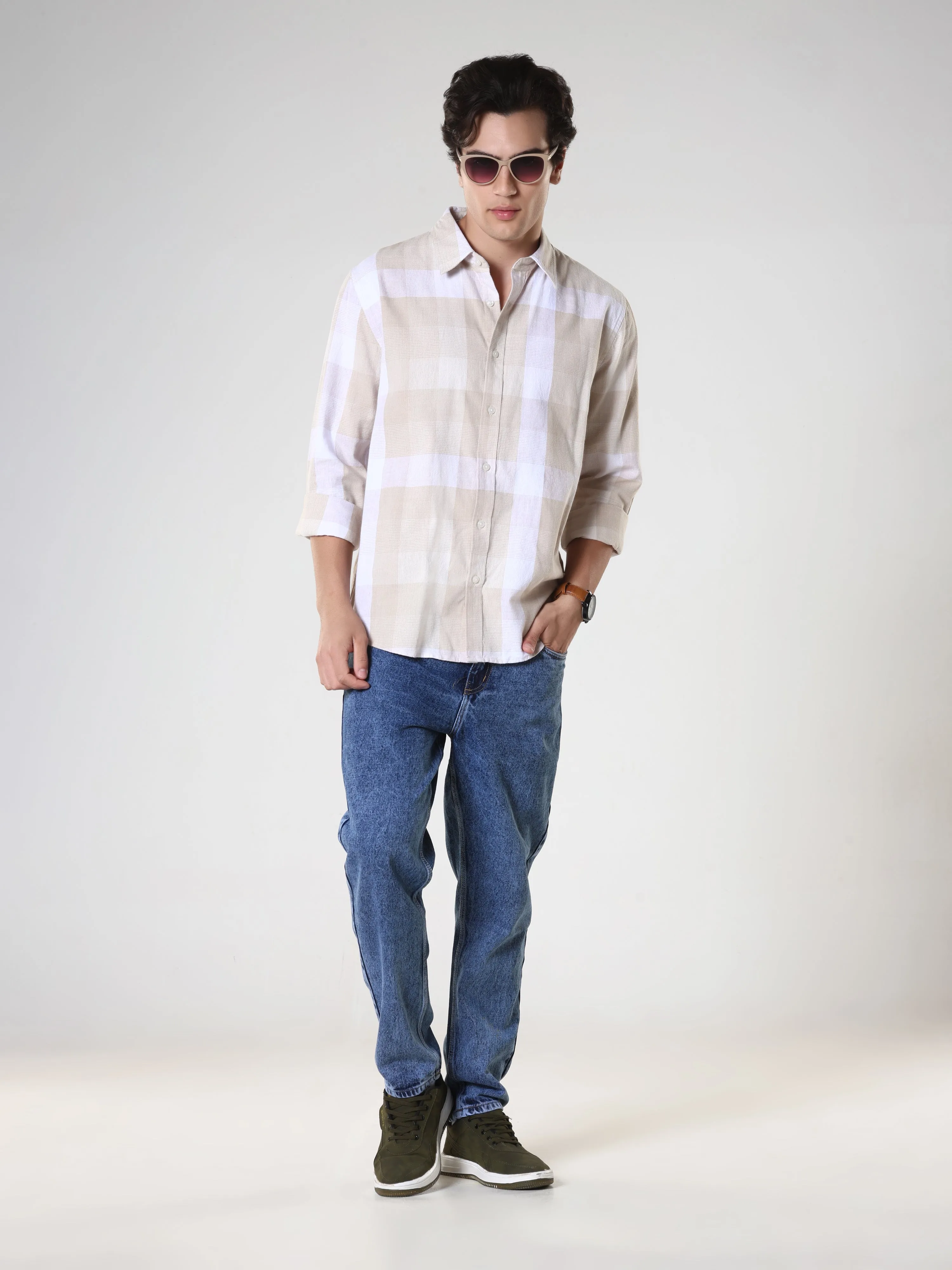Amabel - Checkered Regular fit Shirt - Beige