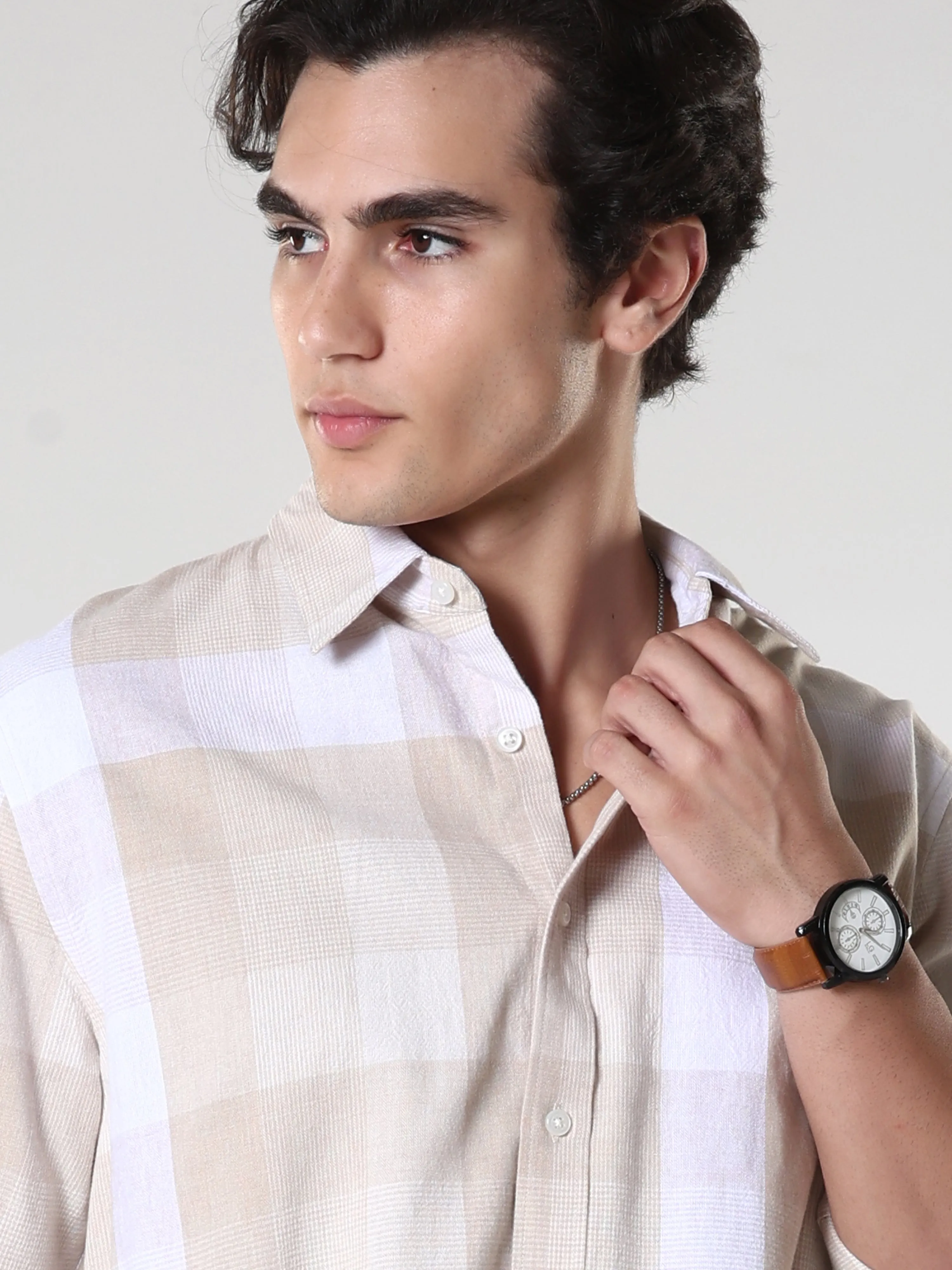Amabel - Checkered Regular fit Shirt - Beige