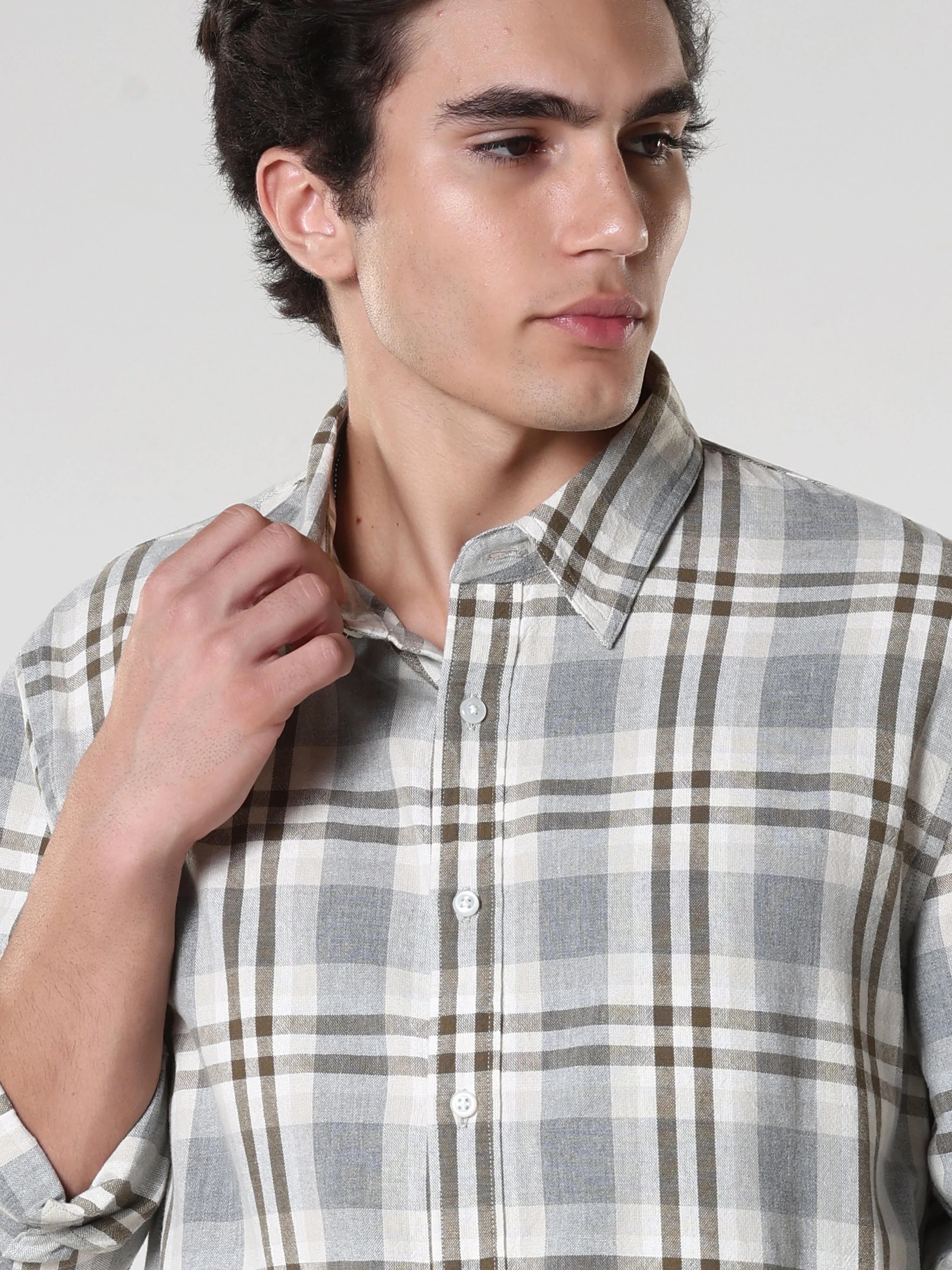 Amabel - Checkered Regular fit Shirt - Olive