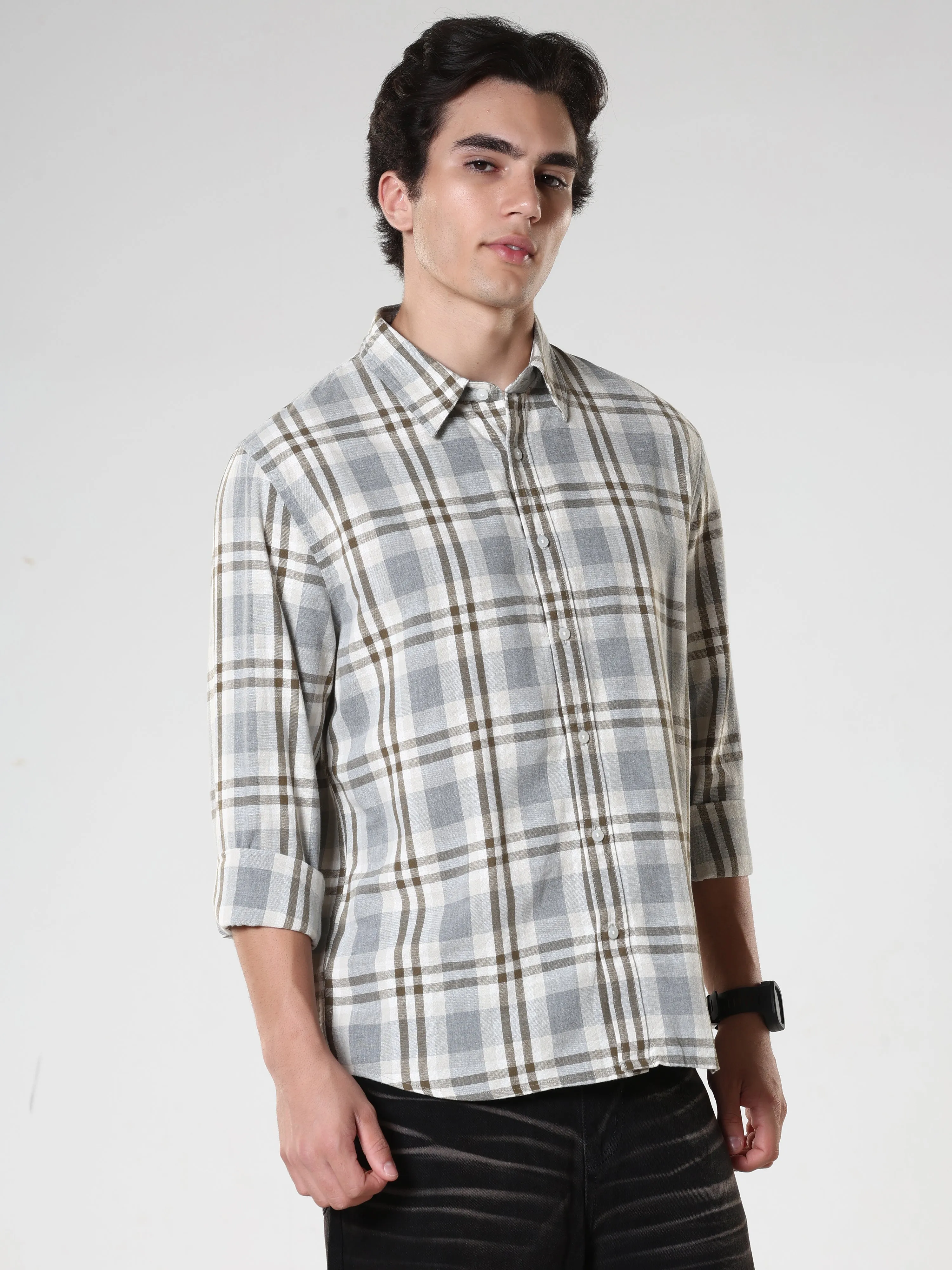 Amabel - Checkered Regular fit Shirt - Olive