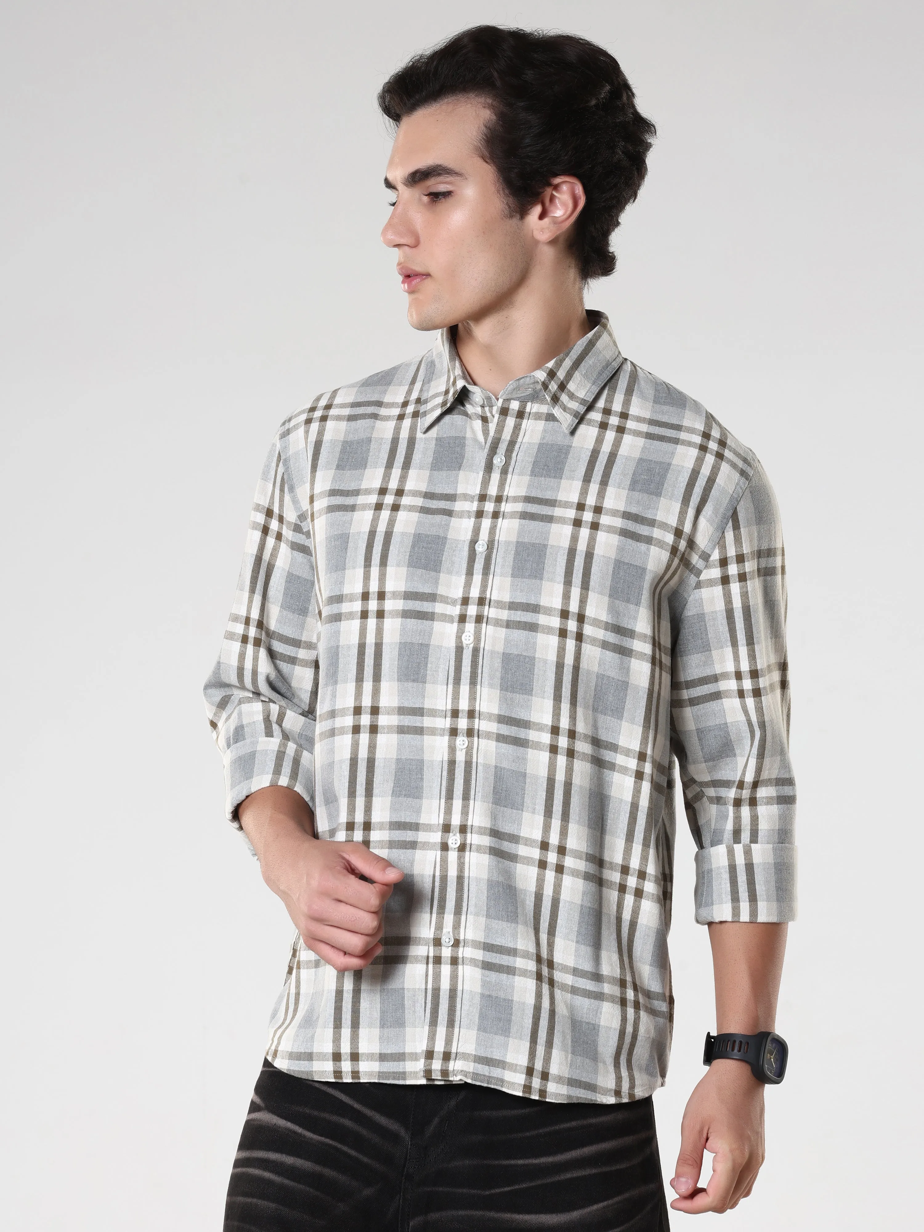 Amabel - Checkered Regular fit Shirt - Olive