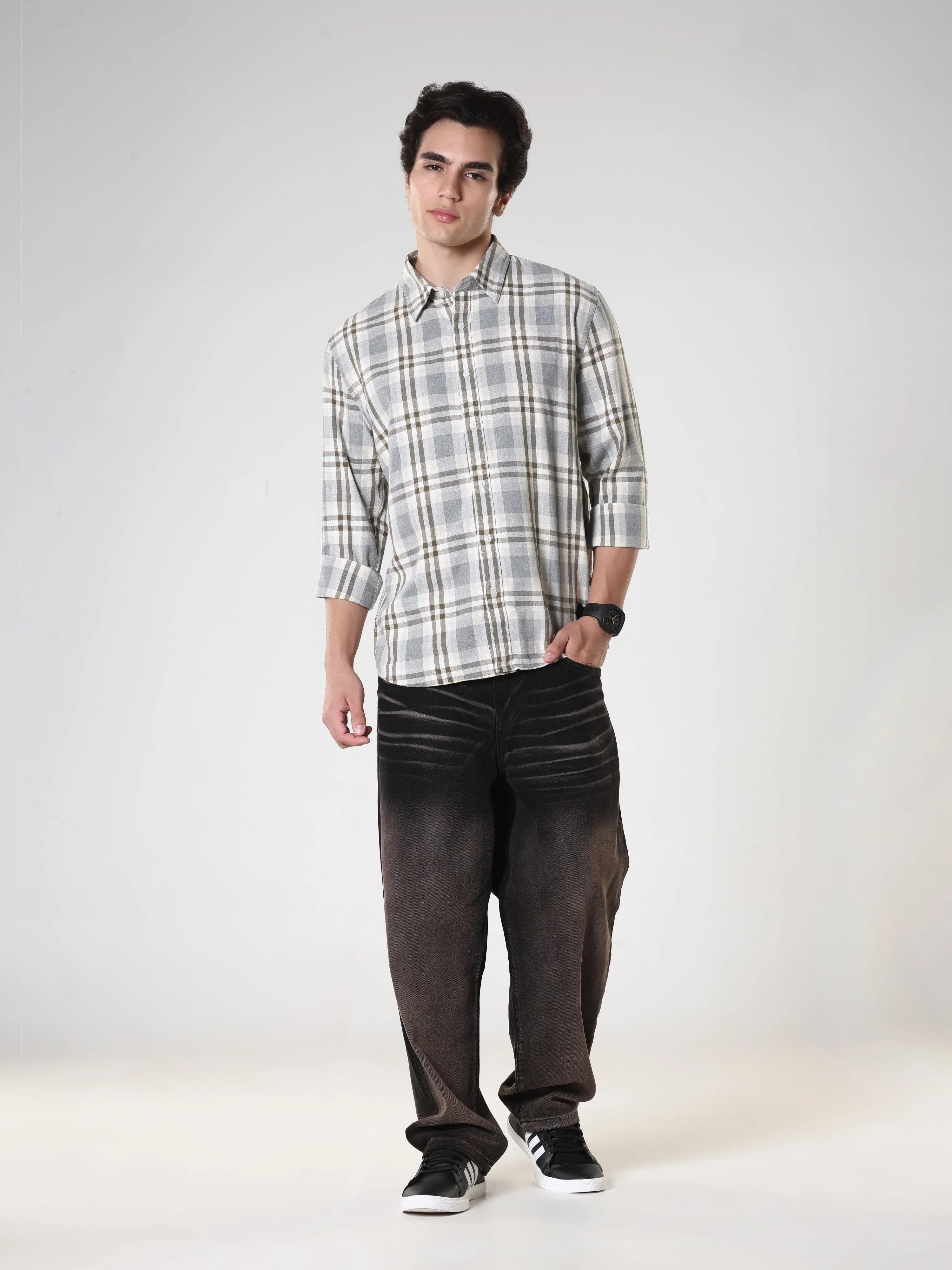 Amabel - Checkered Regular fit Shirt - Olive