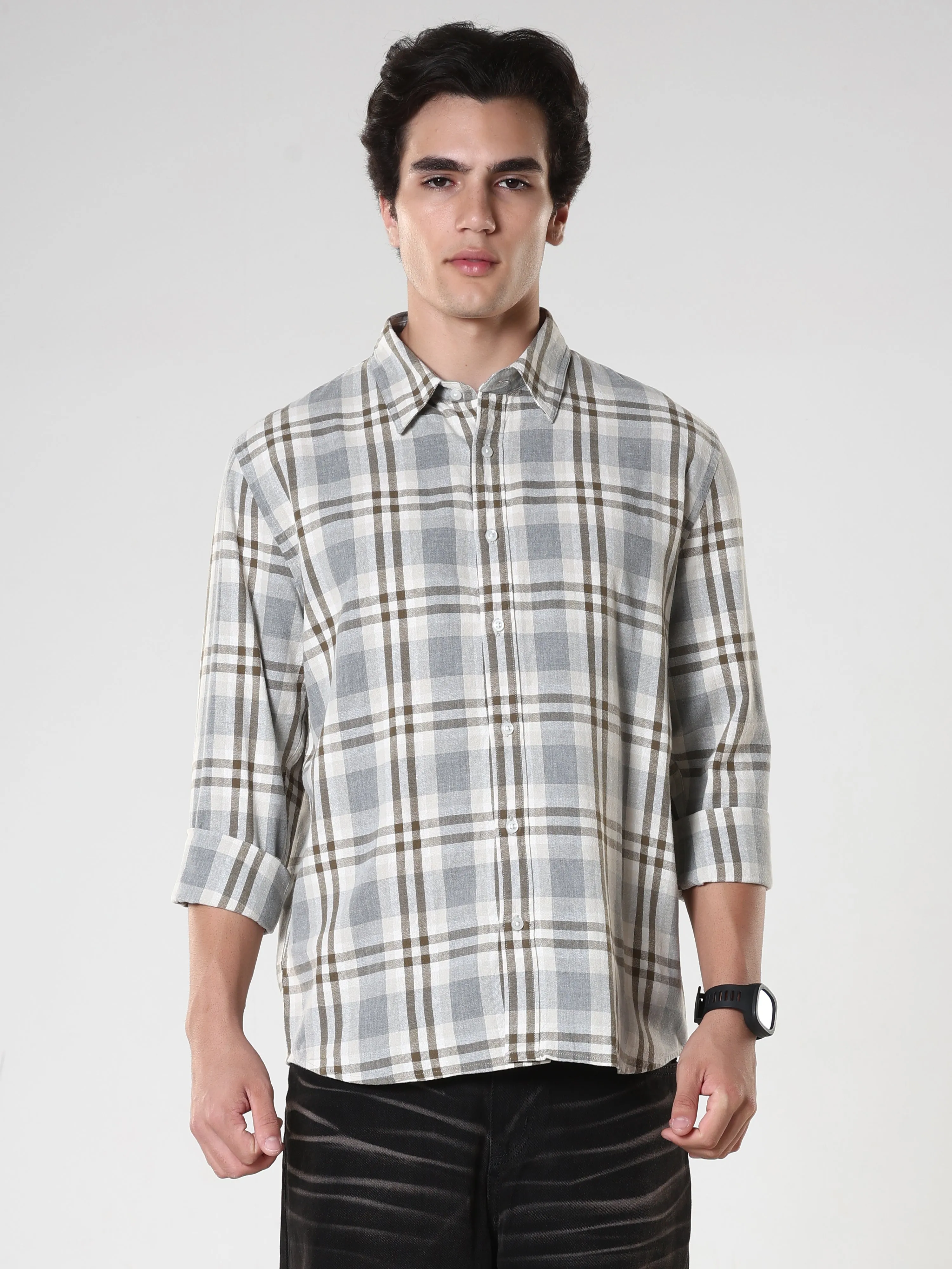 Amabel - Checkered Regular fit Shirt - Olive