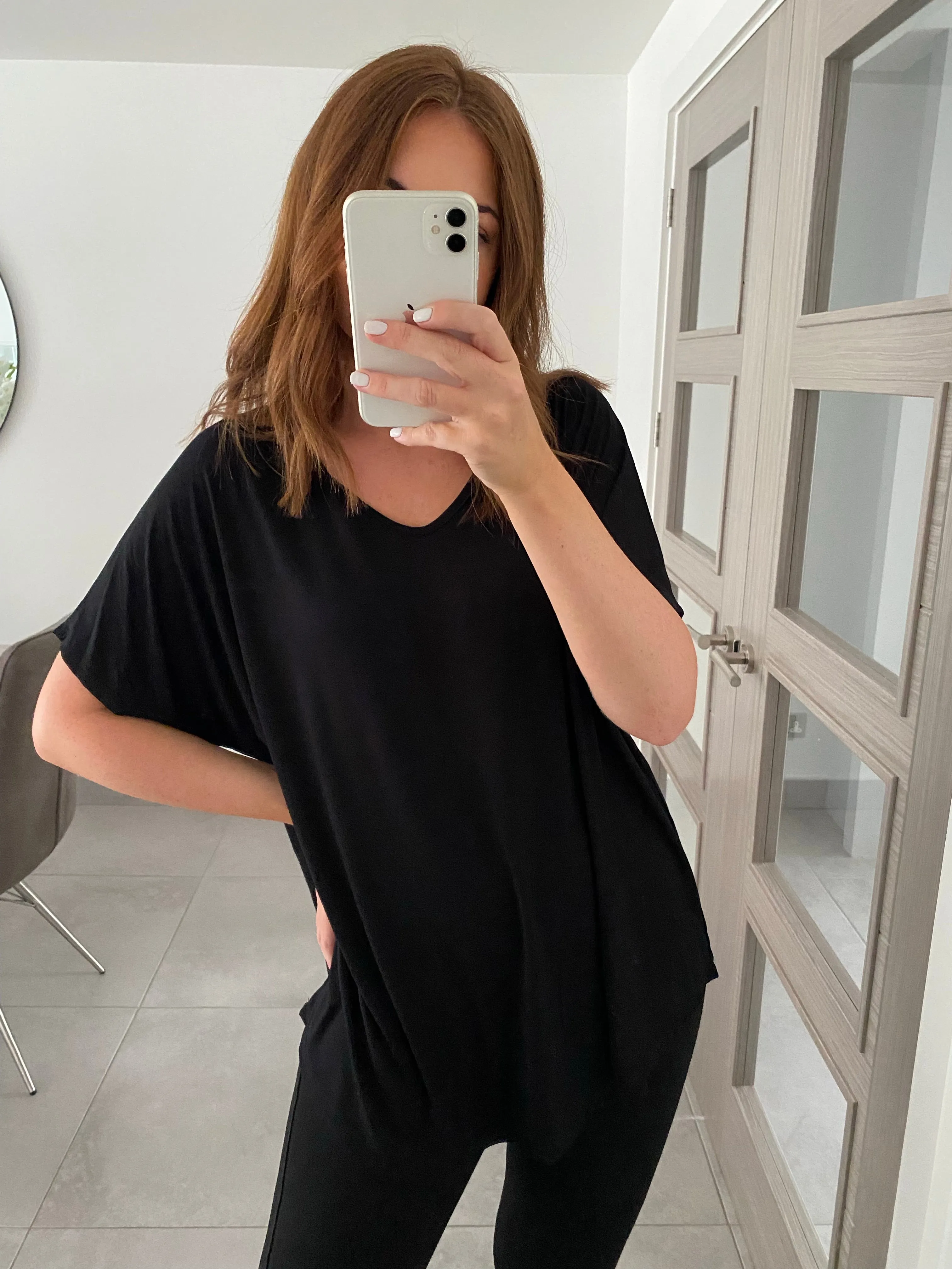 Basic V Neck T Shirt  - Black