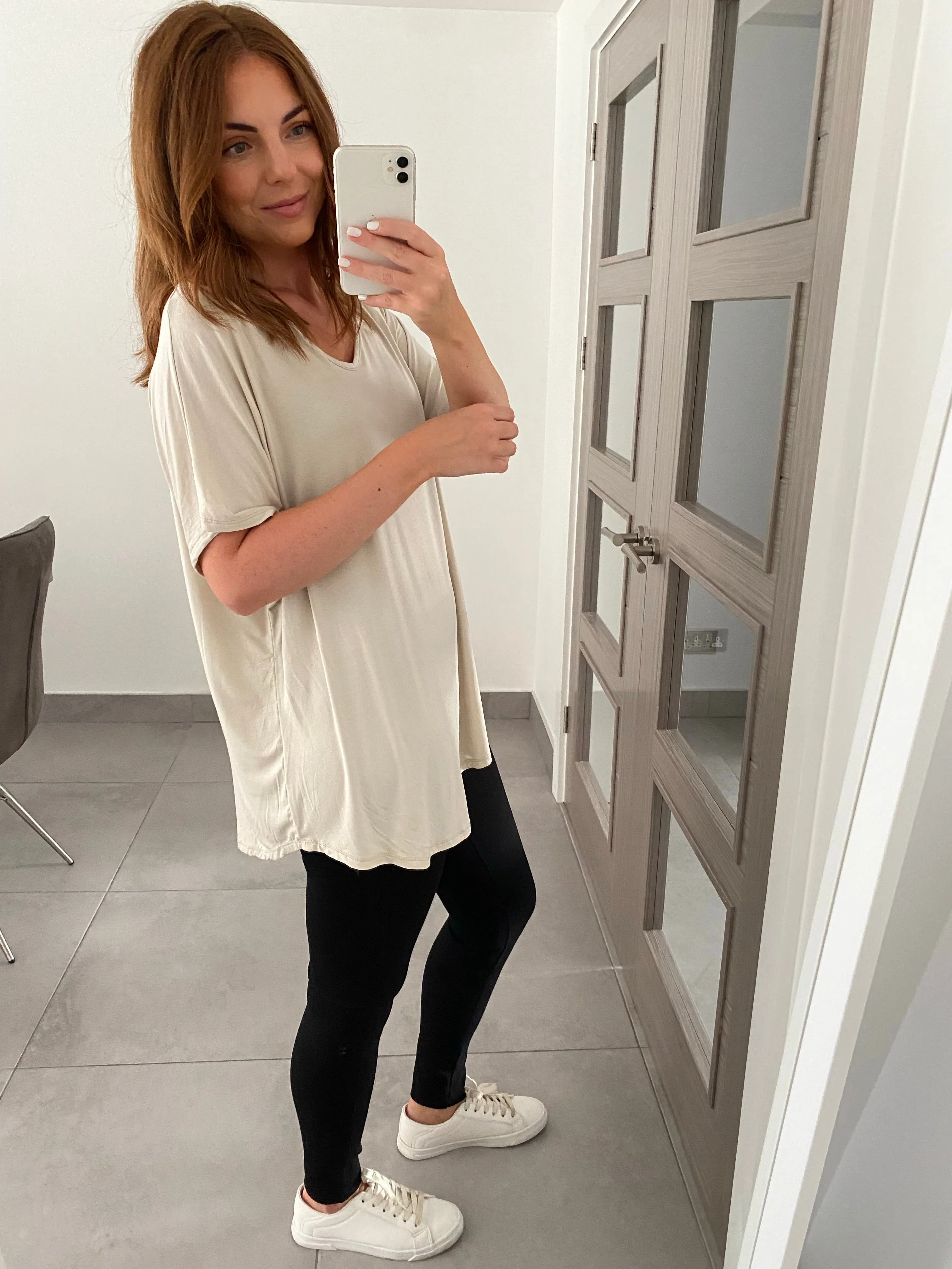 Basic V Neck T Shirt  - Stone