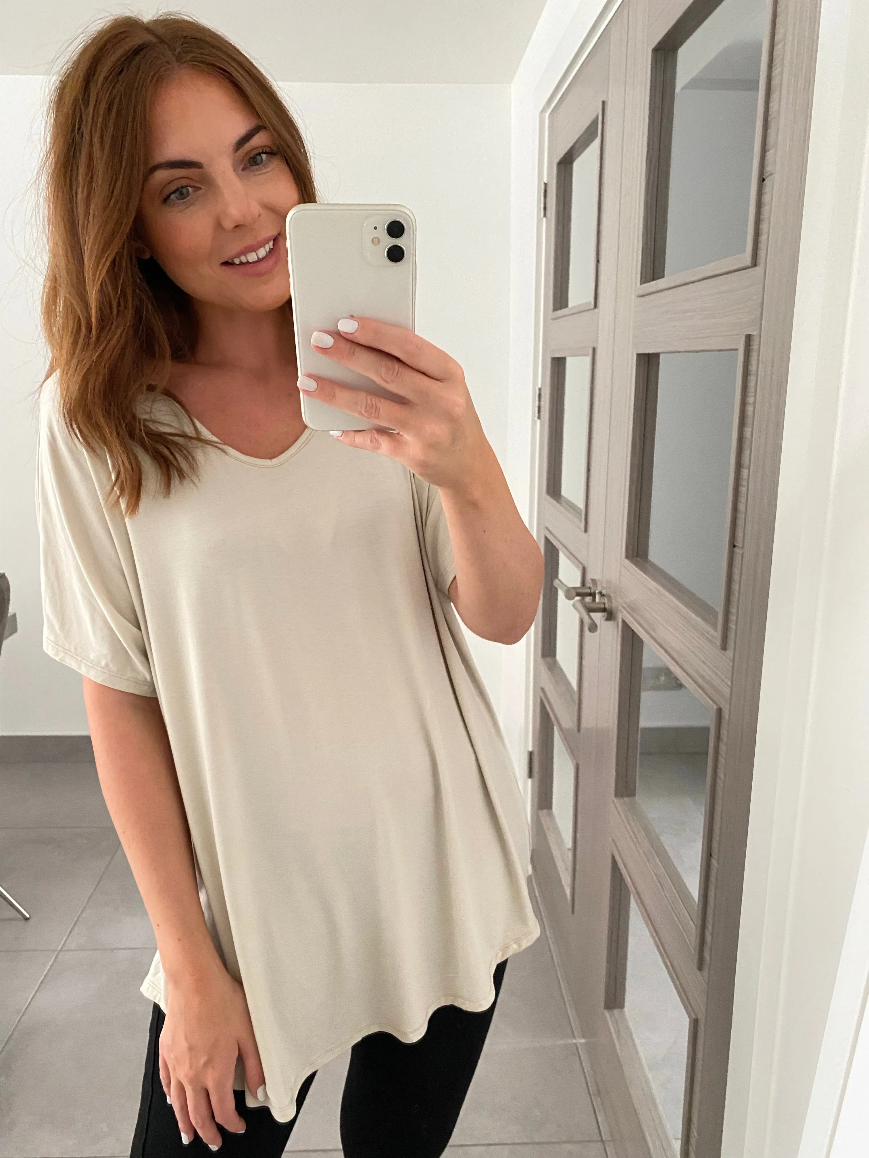 Basic V Neck T Shirt  - Stone
