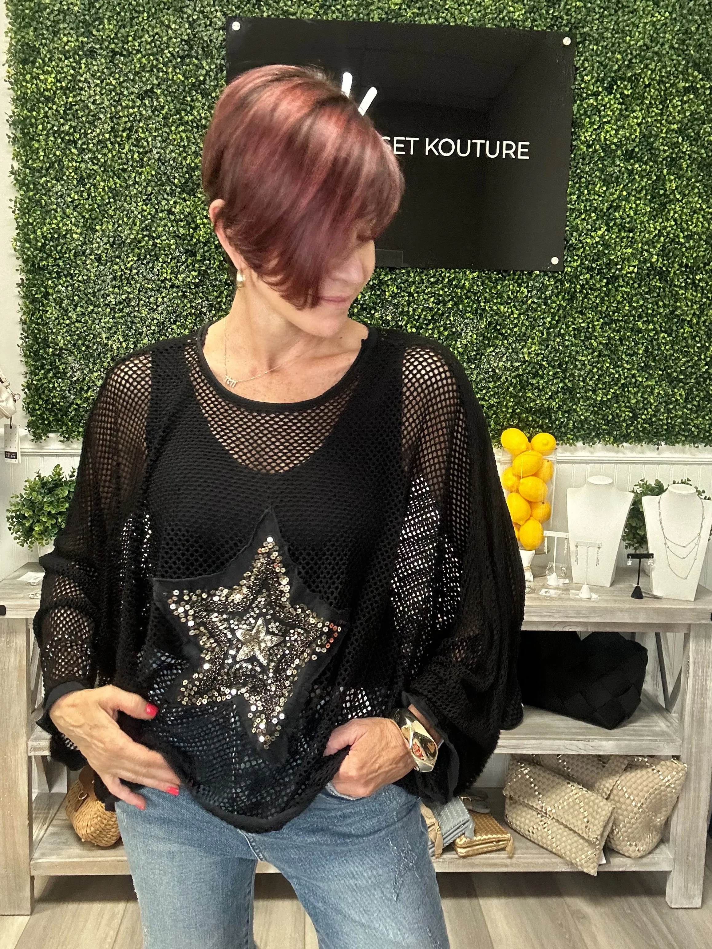 Black Star Poncho Top