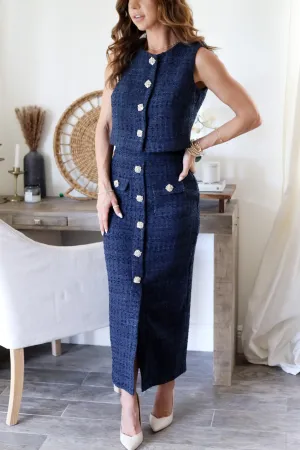 Bradshaw Tweed Crop & Skirt Set - Navy