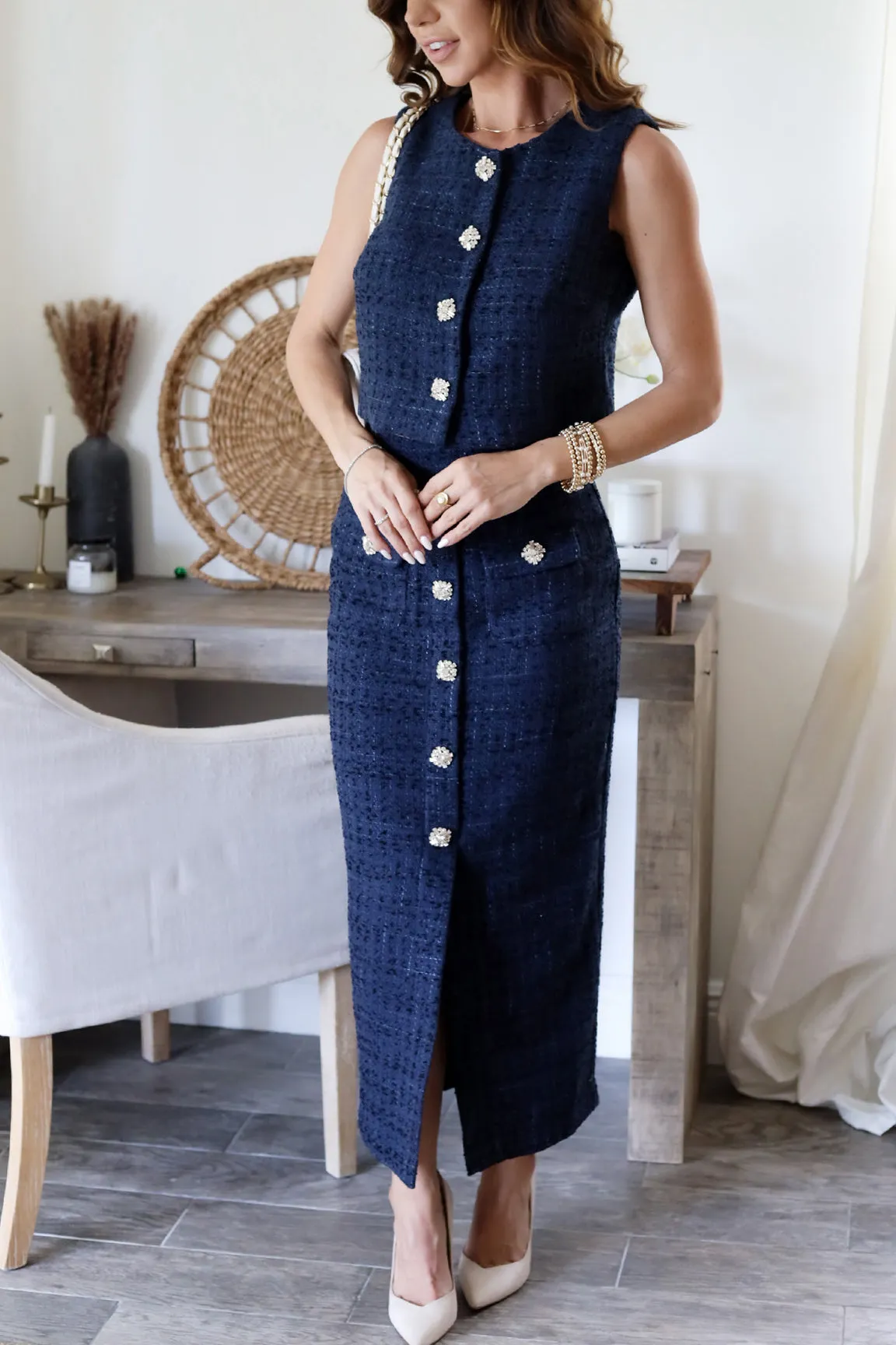 Bradshaw Tweed Crop & Skirt Set - Navy