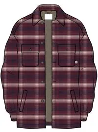 Freestyle Sherpa-Lined Overshirt - Wine/Rich Navy Check