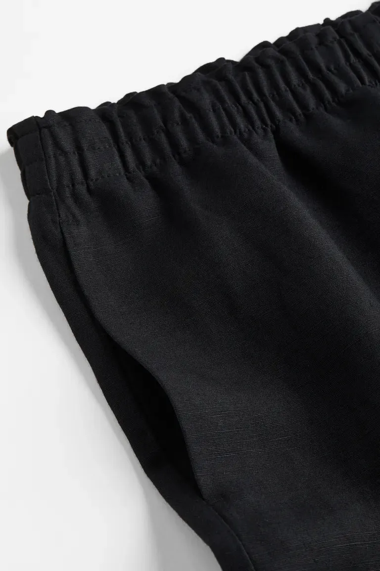 H&M linen blend cropped trousers, black