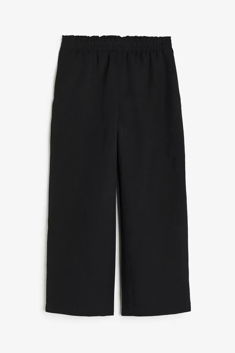 H&M linen blend cropped trousers, black