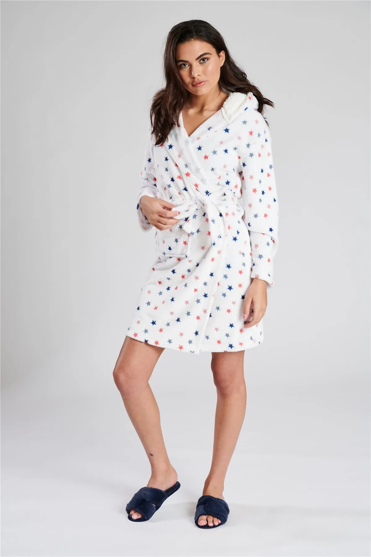Loungeable Womens White Star Print Dressing Gown