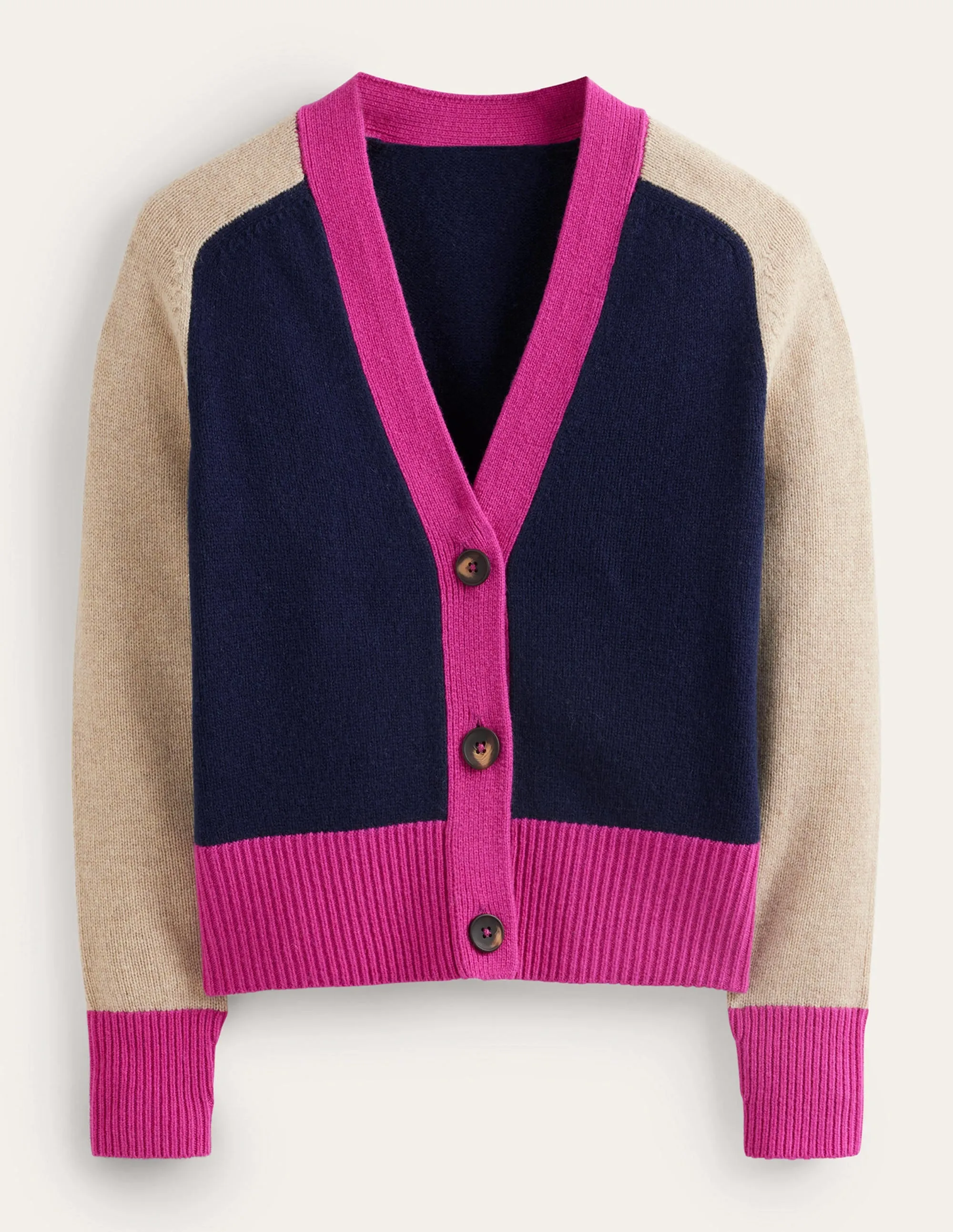 Olivia Merino Cardigan-French Navy Colourblock
