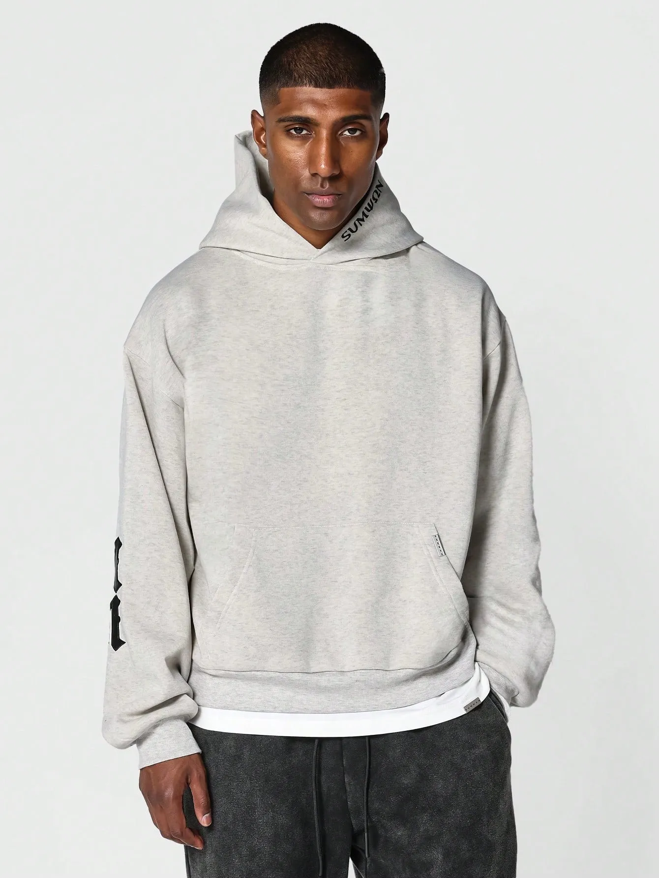 Regular Fit Overhead Hoodie With Applique Elbow