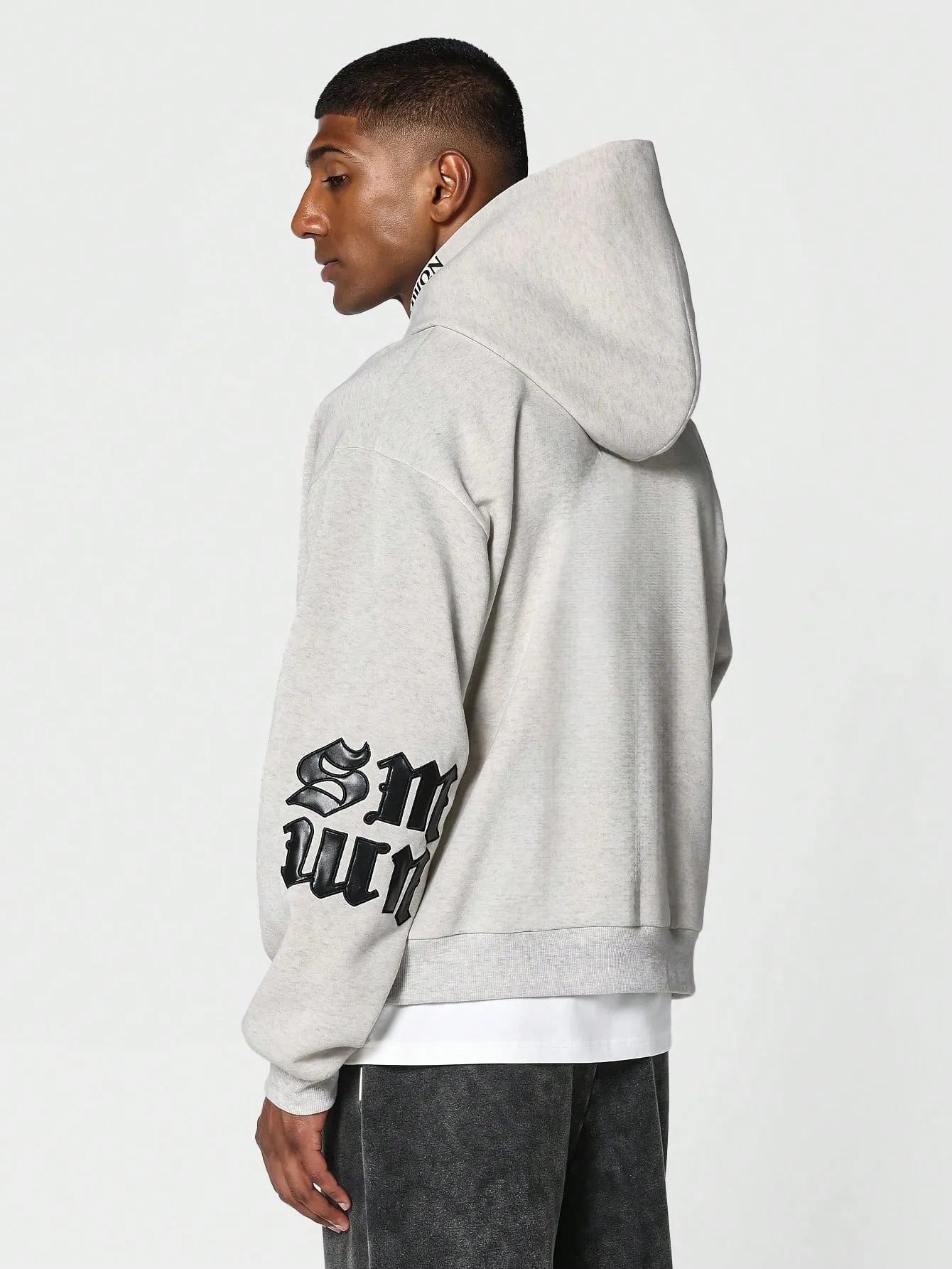 Regular Fit Overhead Hoodie With Applique Elbow