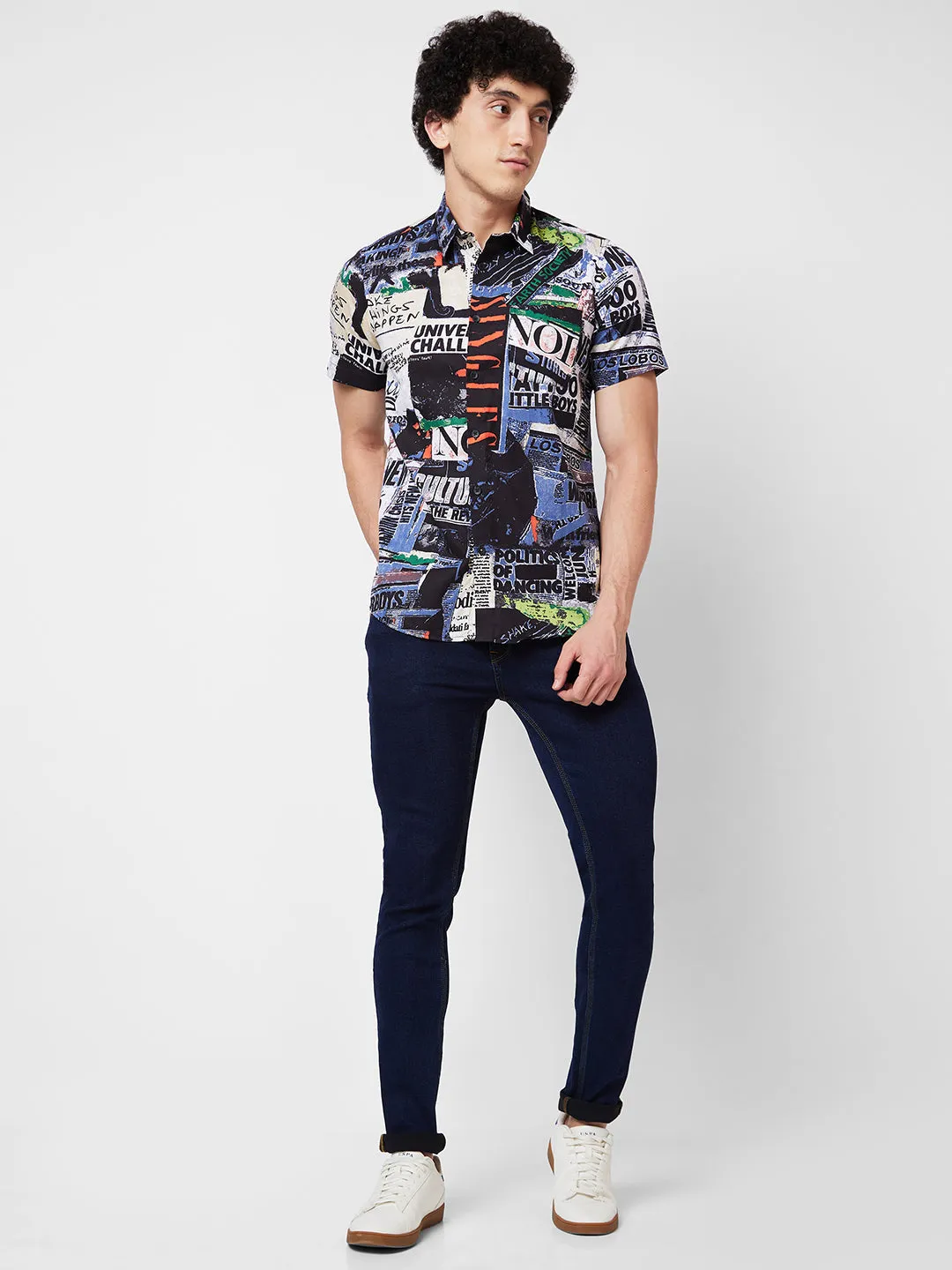 Spykar Black PRINTED HALF SLEEVE Shirt For Men