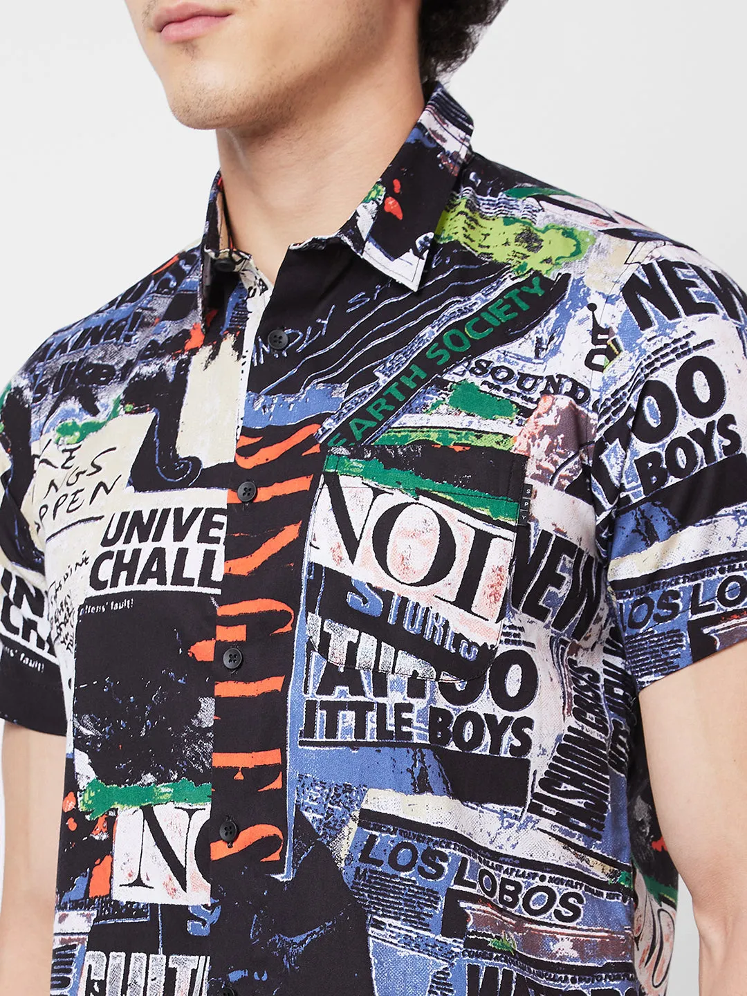 Spykar Black PRINTED HALF SLEEVE Shirt For Men
