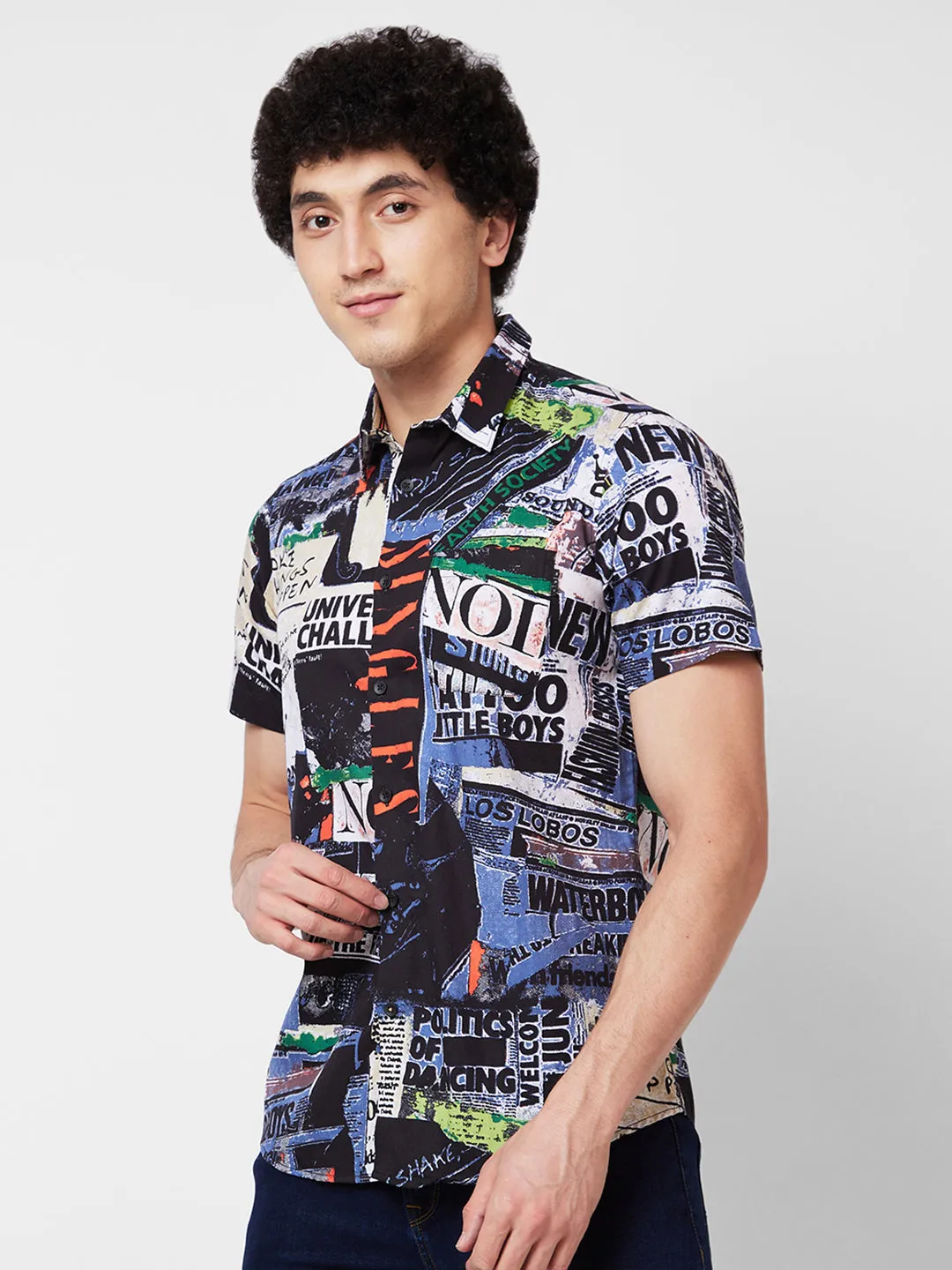 Spykar Black PRINTED HALF SLEEVE Shirt For Men