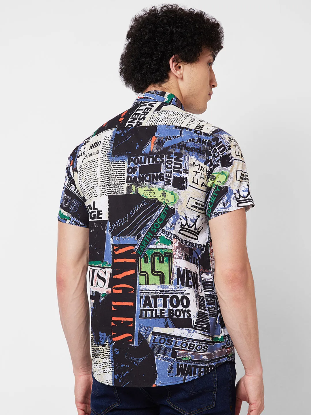 Spykar Black PRINTED HALF SLEEVE Shirt For Men