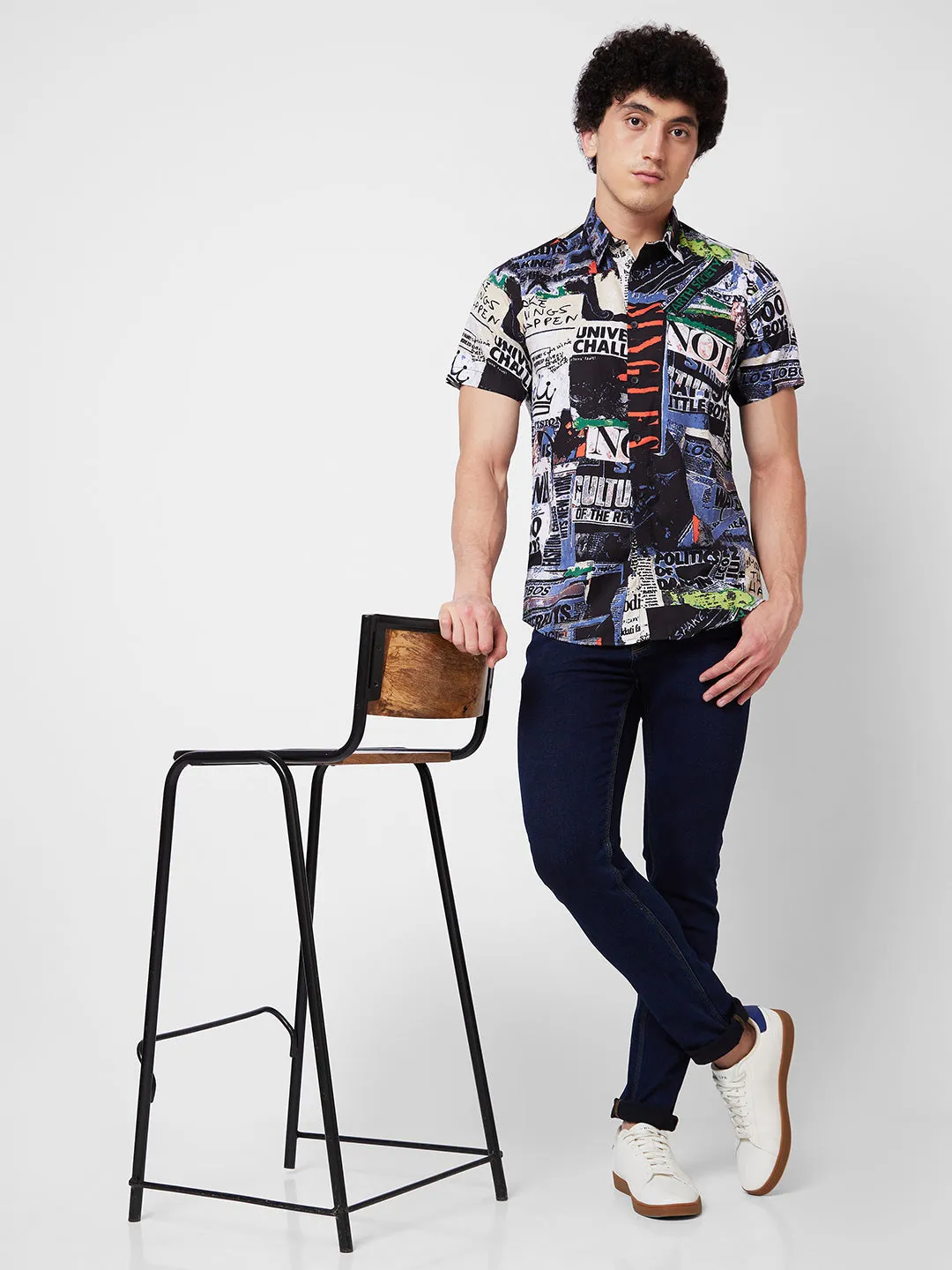 Spykar Black PRINTED HALF SLEEVE Shirt For Men