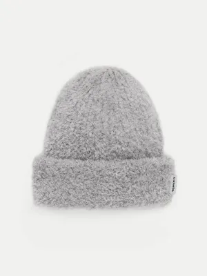 The Fuzzy Merino Wool Beanie in Light Grey
