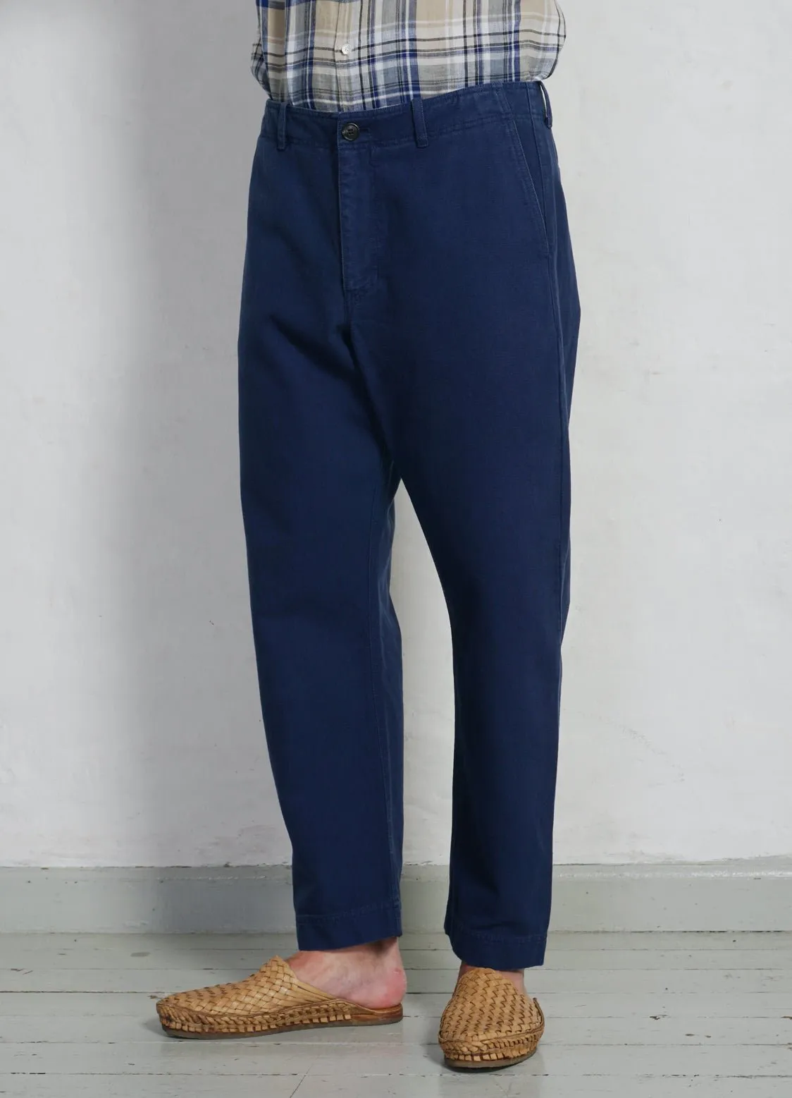 TRYGVE | Wide Cut Cropped Trousers | Work Blue
