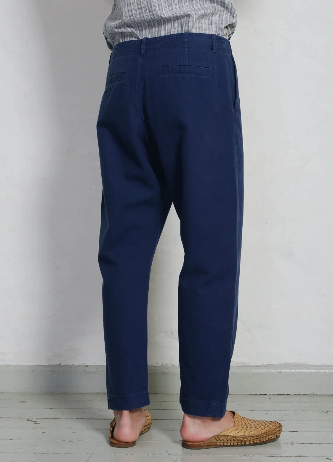 TRYGVE | Wide Cut Cropped Trousers | Work Blue
