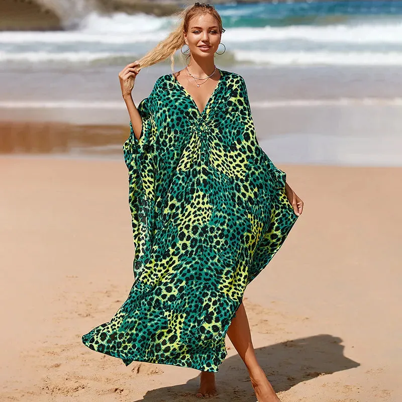 Uniwim Kaftan Dresses Cover Up for Swimwear Women Plus Size Animal Print Caftan Resort Dress
