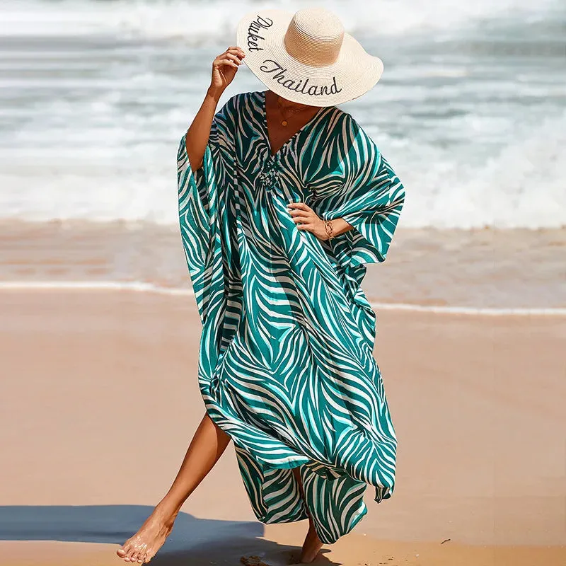 Uniwim Kaftan Dresses Cover Up for Swimwear Women Plus Size Animal Print Caftan Resort Dress