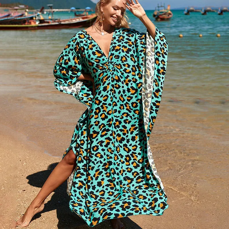 Uniwim Kaftan Dresses Cover Up for Swimwear Women Plus Size Animal Print Caftan Resort Dress