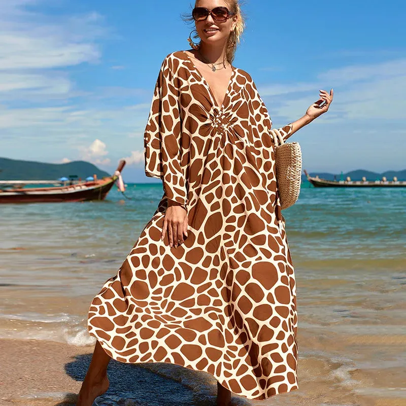Uniwim Kaftan Dresses Cover Up for Swimwear Women Plus Size Animal Print Caftan Resort Dress