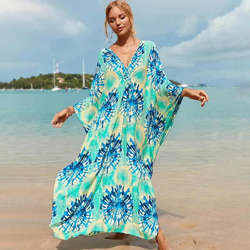 Uniwim Kaftan Dresses Cover Up for Swimwear Women Plus Size Animal Print Caftan Resort Dress