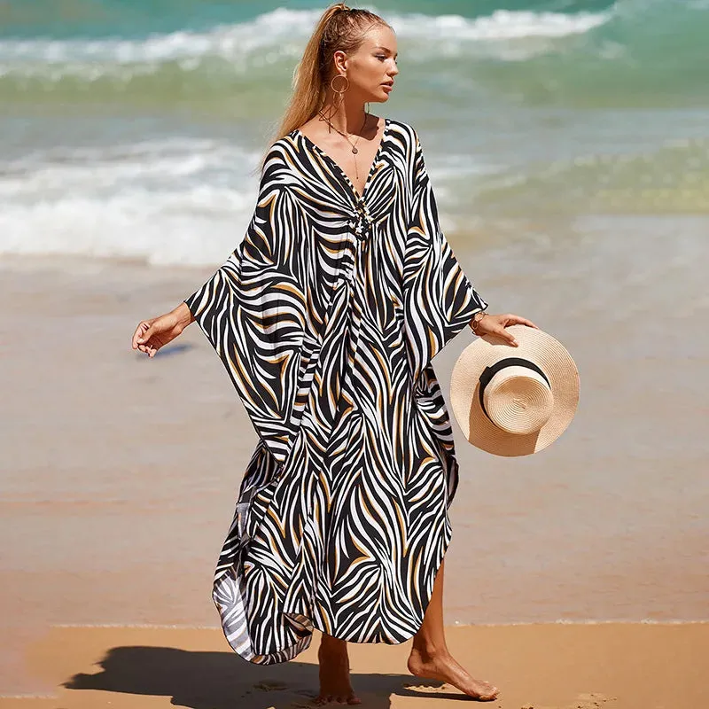 Uniwim Kaftan Dresses Cover Up for Swimwear Women Plus Size Animal Print Caftan Resort Dress