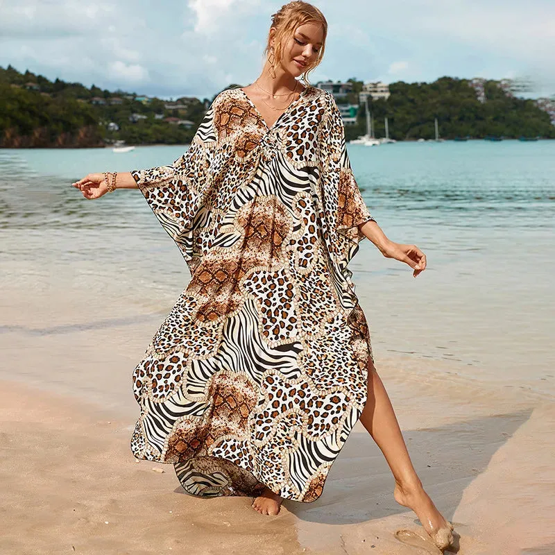 Uniwim Kaftan Dresses Cover Up for Swimwear Women Plus Size Animal Print Caftan Resort Dress