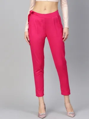 Women Magenta Solid High-Rise Cropped Trousers
