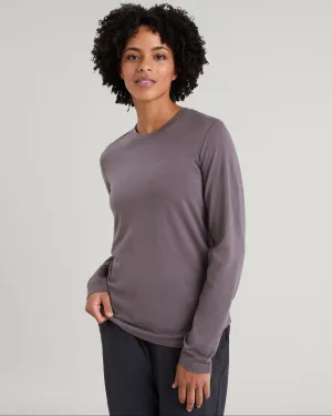 Women's 100% Merino Long Sleeve Crew Top - Light Quartz