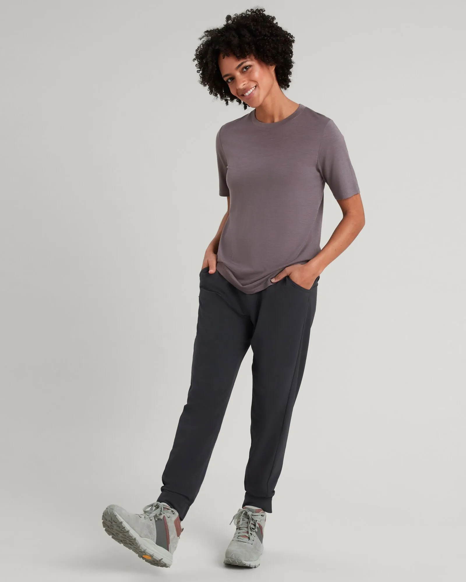 Women's 100% Merino Short Sleeve Crew Top - Light Quartz